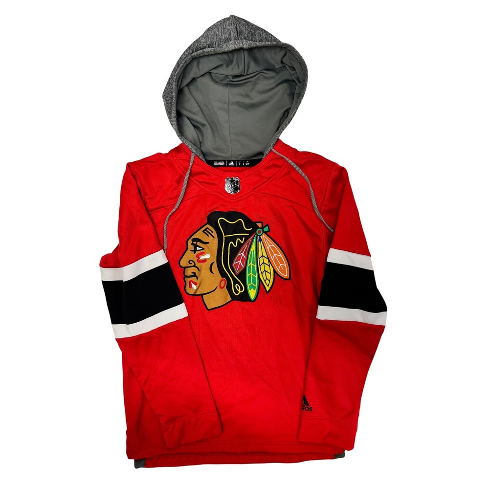 Adidas Chicago Blackhawks NHL Hoodie Mens Small Red Hockey Jersey Sweatshirt